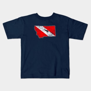 Montana Dive Flag Scuba Diving State Map Dive Flag Distressed Kids T-Shirt